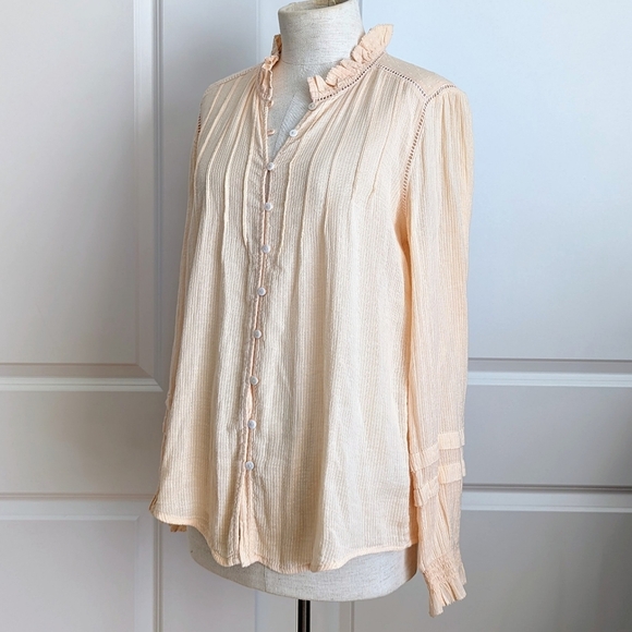Faherty Willa Button Front 100% Organic Cotton Long Sleeve Vanilla Cream M NWT - Picture 13 of 16